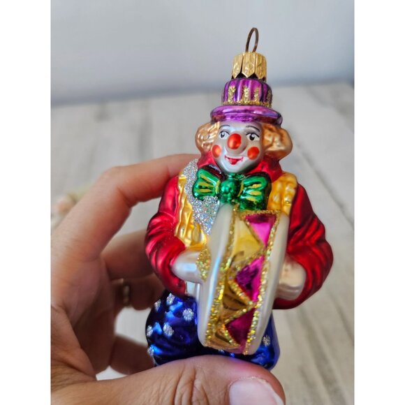 Poland glass clown band drum ornament glitter Xmas tree green purple blue - Picture 2 of 13